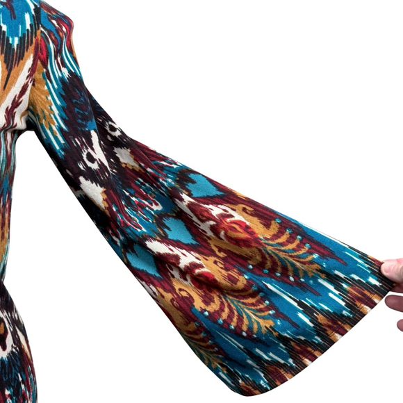 Wrangler Long Sleeve Dress M Teal Brown Ikat Print - Picture 4 of 8